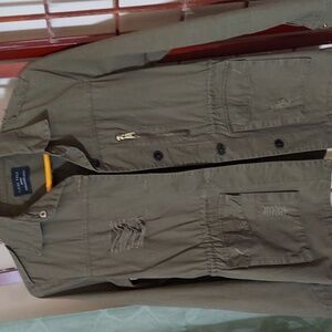 Love Tree Green Distressed Raw Hem Utility Casual Pocket Zip Jacketc000⁰ Sz M